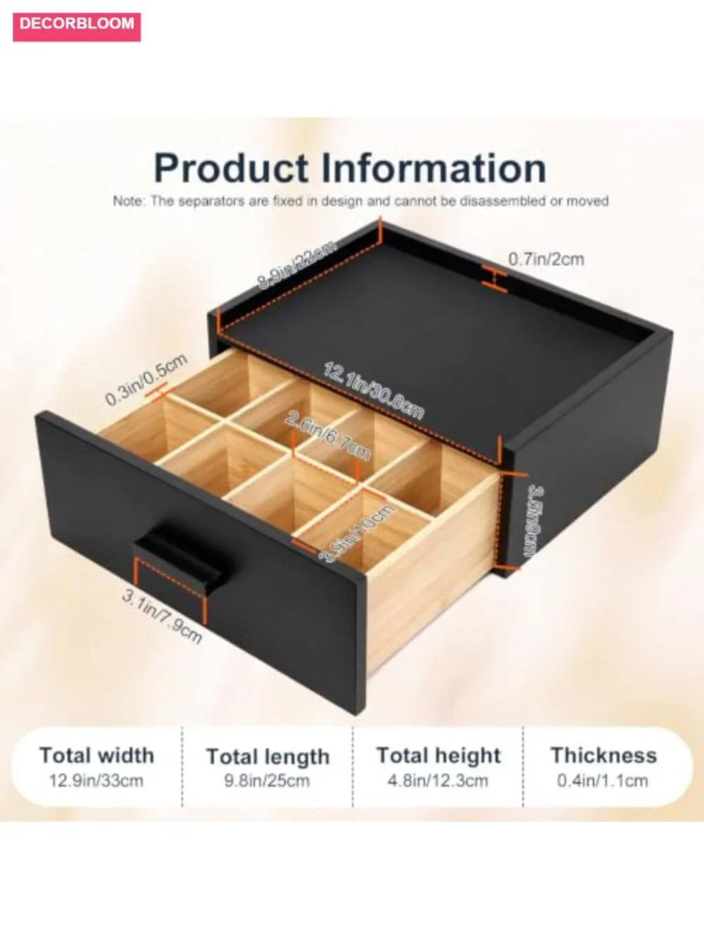 Bamboo Tea Bag Organizer Box with Drawer for Counter, 8 Compartments, Storage